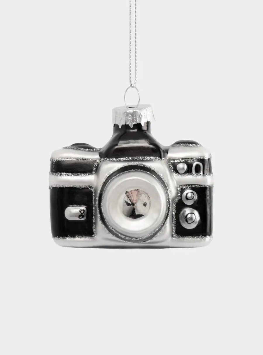 Игрушка елочная, 7х5 см, стекло, черно-белая, Фотоаппарат, New year