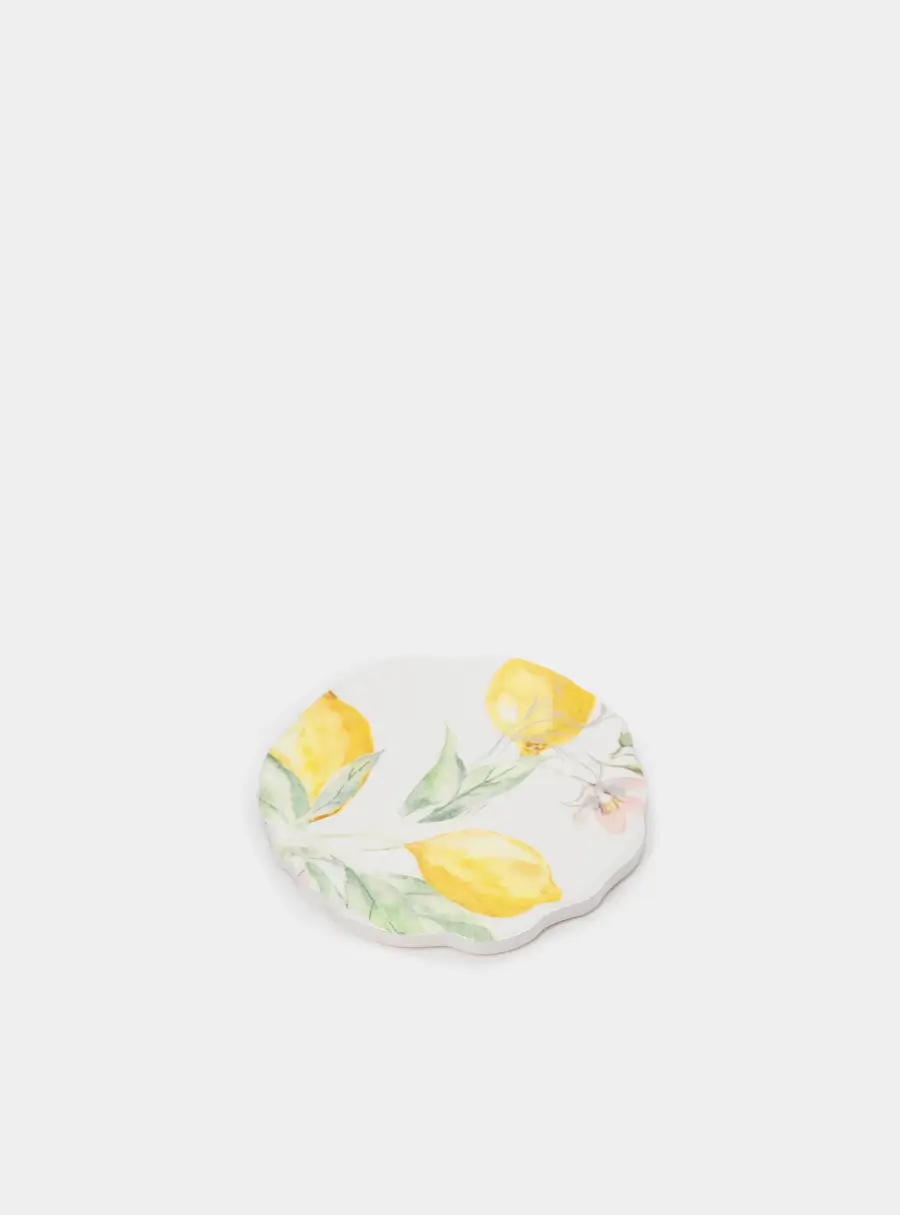 Подставка под кружку, 12 см, фигурная, керамика D/пробка, белая, Лимоны, Limoncello ,image-1