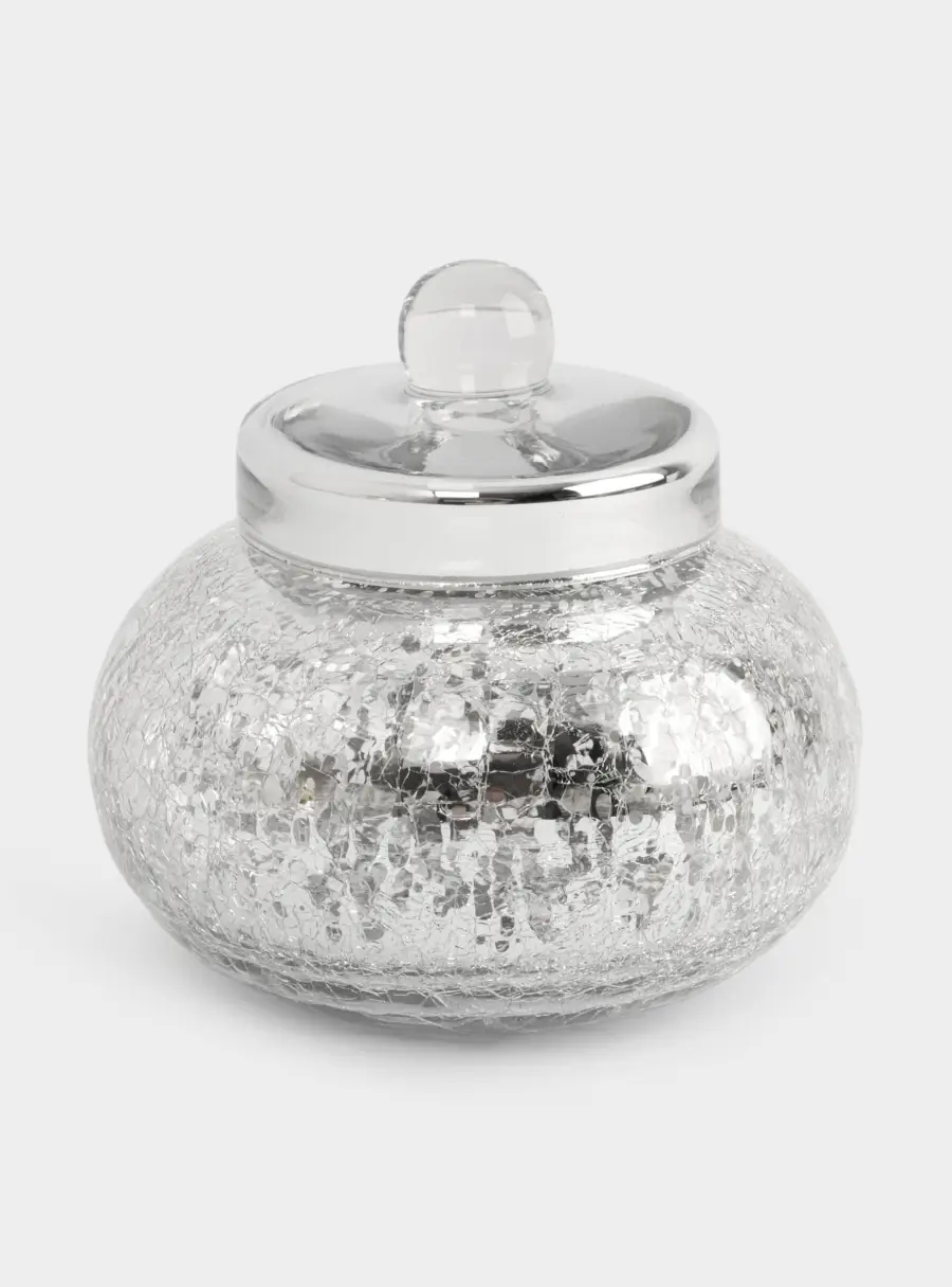 Конфетница, 16х15 см, с крышкой, стекло, серебристая, Кракелюр, Craquelure ,image-1
