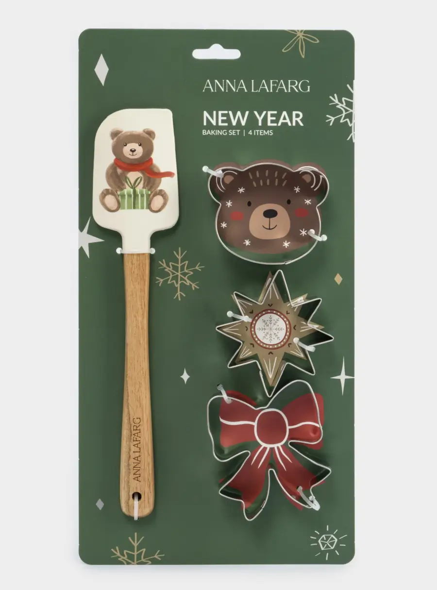 Набор для выпечки, 4 пр, лопатка/формы, силикон/дерево/сталь, Медведь и елка, New year, image-5