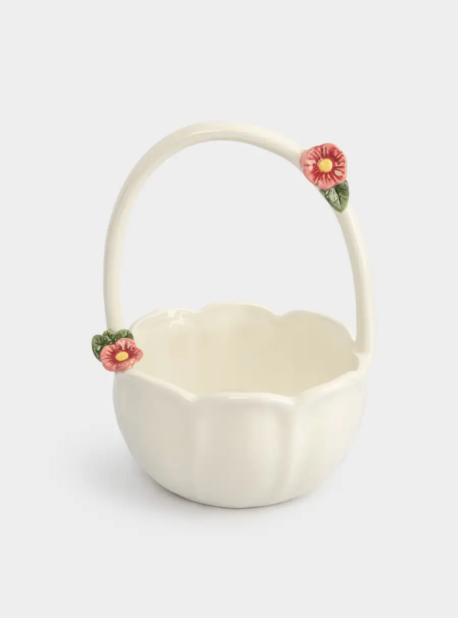 Конфетница, 15х22 см, с ручкой, керамика, молочная, Цветы, Gentle flower ,image-1