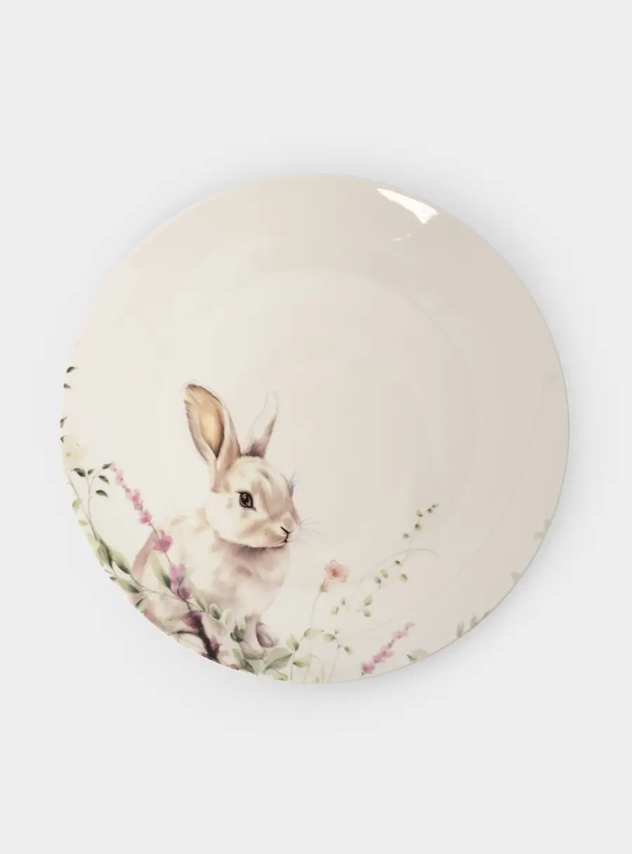 Тарелка обеденная, 27 см, фарфор N, белая, Кролик в цветах, Bunny ,image-0