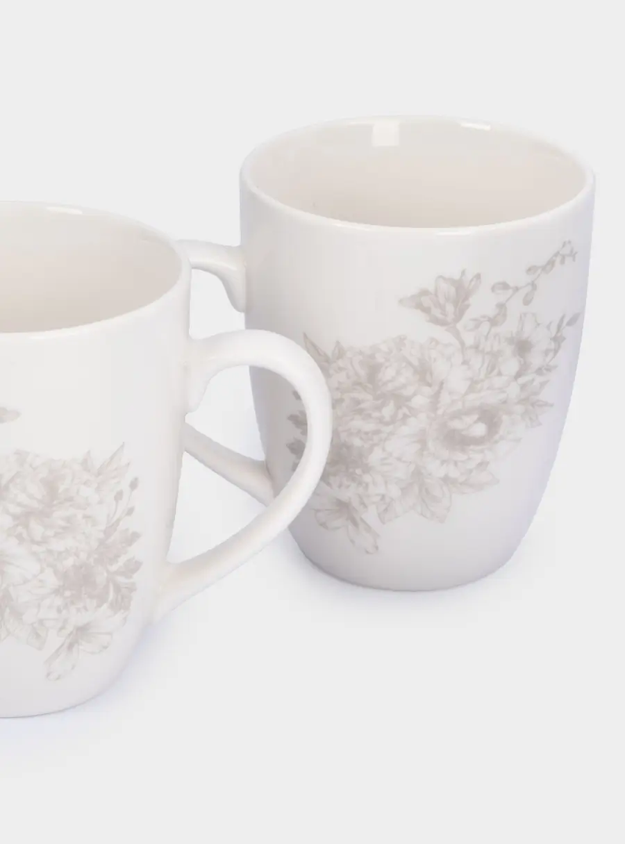 Кружка, 390 мл, 2 шт, фарфор P, белая, Бежевые цветы, Lorenzo, image-4