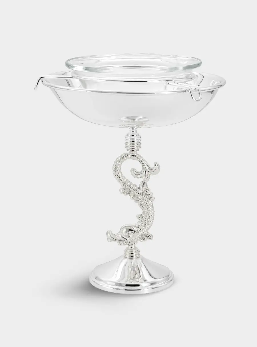 Икорница, 19,5 см, на ножке, серебрянная ,image-0