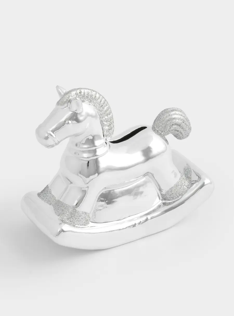 Копилка, 13 см, фарфор P, серебристая, Лошадка-качалка, Horse