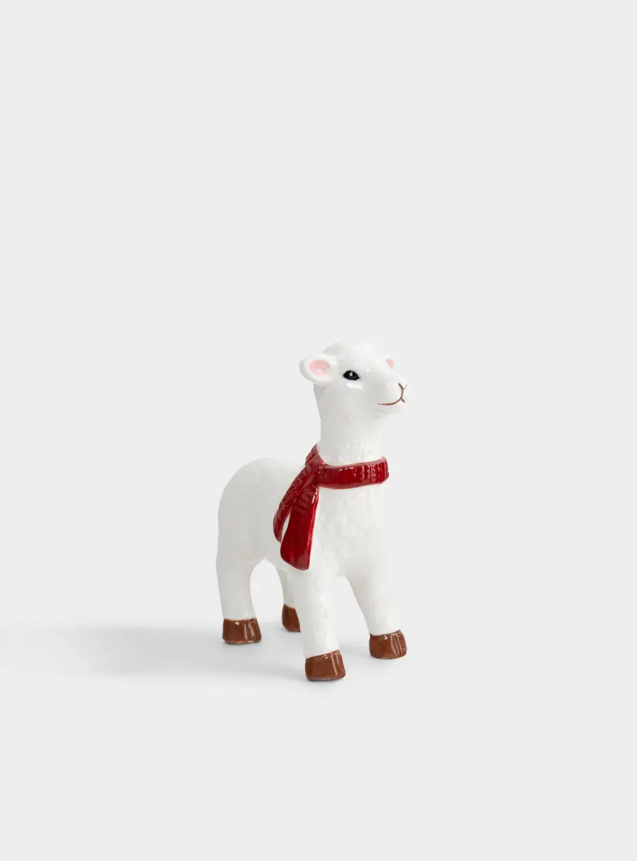 Статуэтка, 12 см, фарфор P, бело-красная, Ягненок с шарфом, Sheep ,image-1