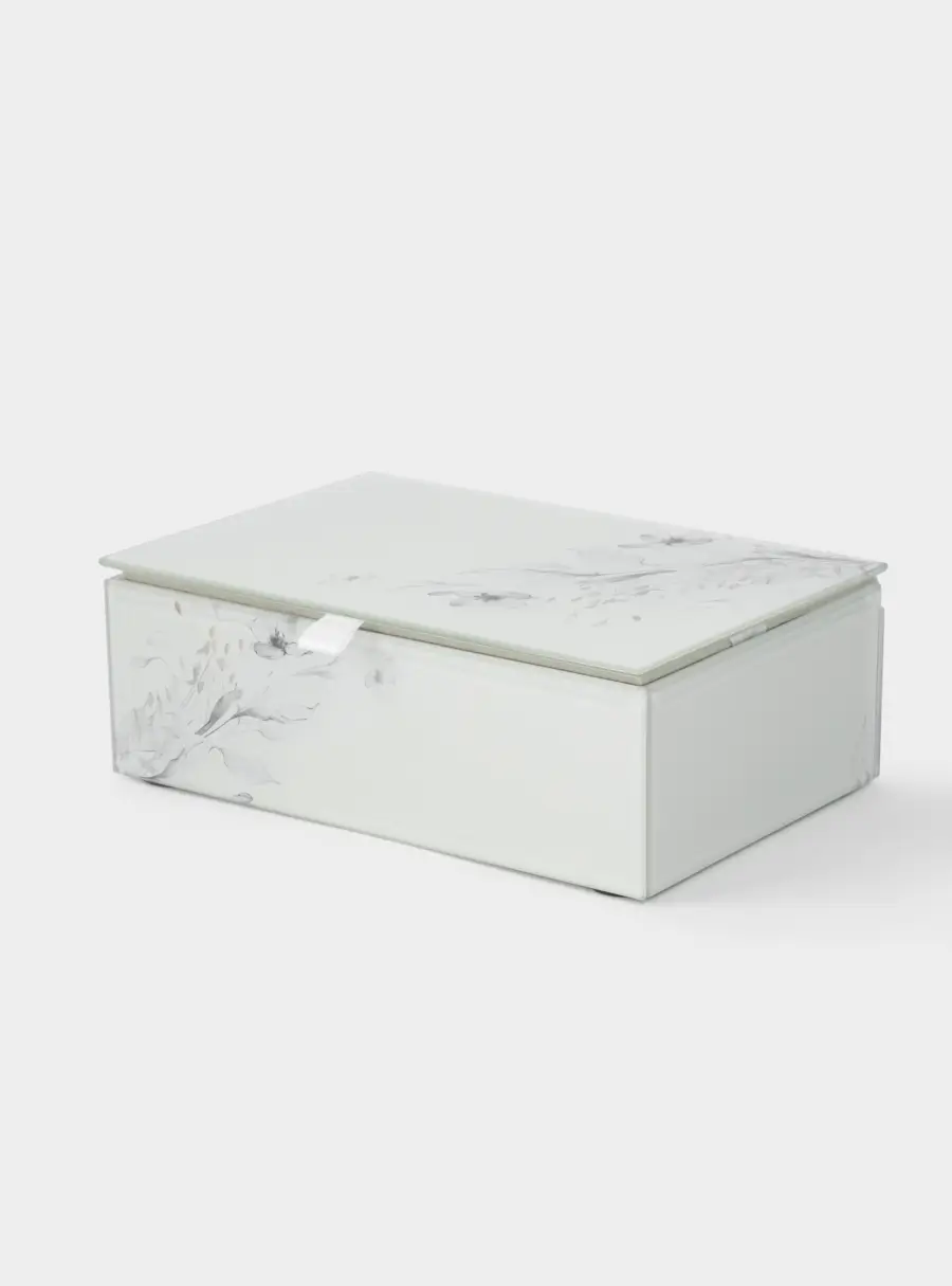 Шкатулка для украшений, 15x10 см, стекло, молочная, Цветы, Flower melody ,image-0