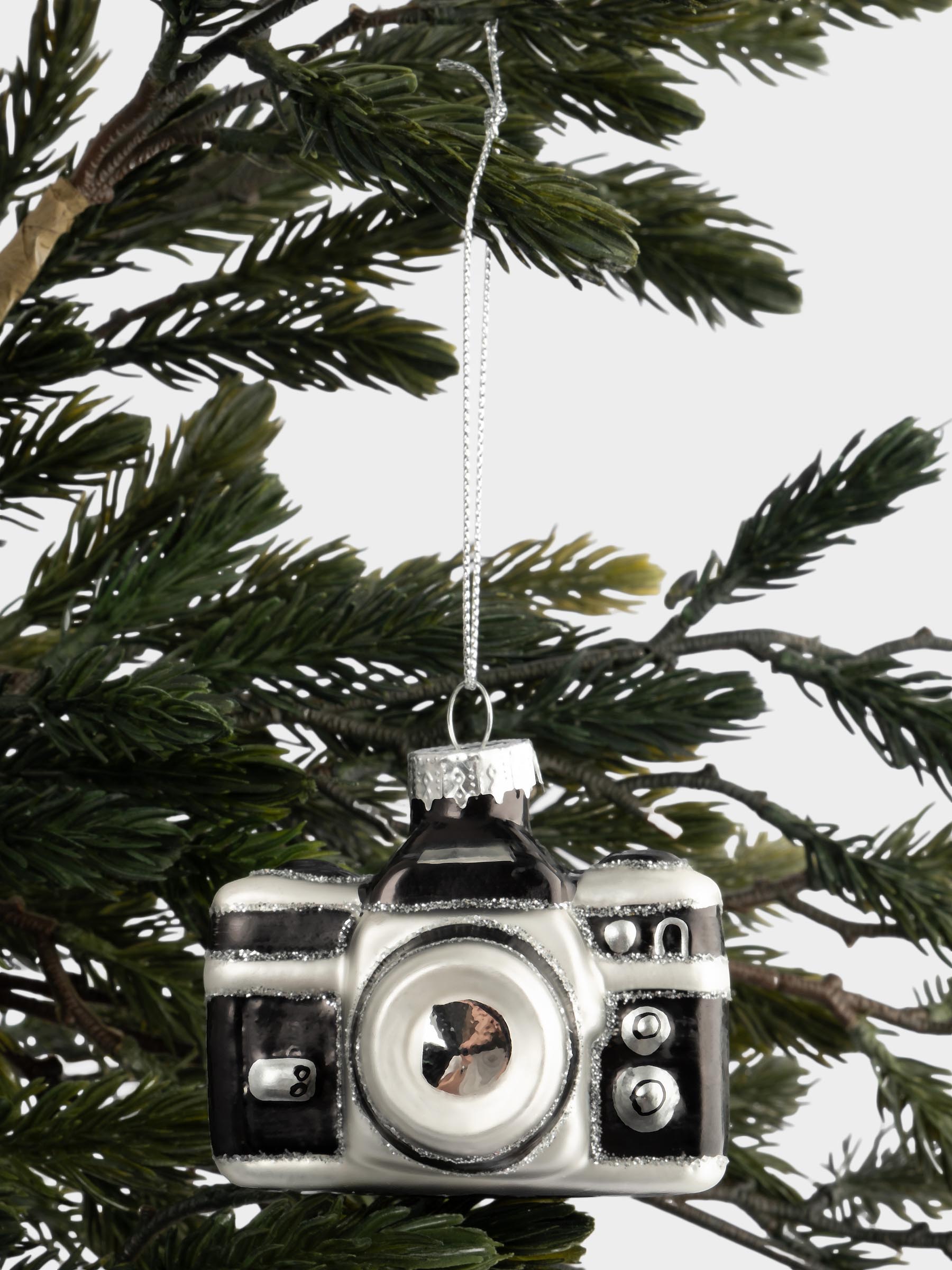 Игрушка елочная, 7х5 см, стекло, черно-белая, Фотоаппарат, New year, image-4