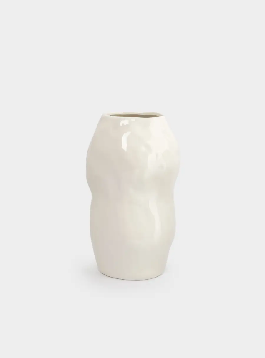 Ваза для цветов, 28 см, керамика, молочная, Мятый эффект, Barkhan ,image-0