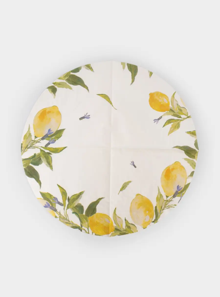 Салфетки бумажные, 33 см, 20 шт, круглые, белые, Лимоны, Palermo ,image-1