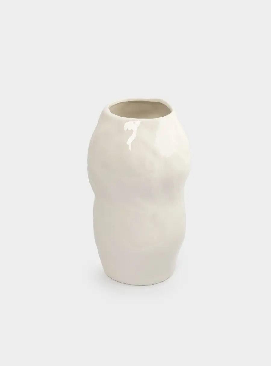 Ваза для цветов, 28 см, керамика, молочная, Мятый эффект, Barkhan ,image-1