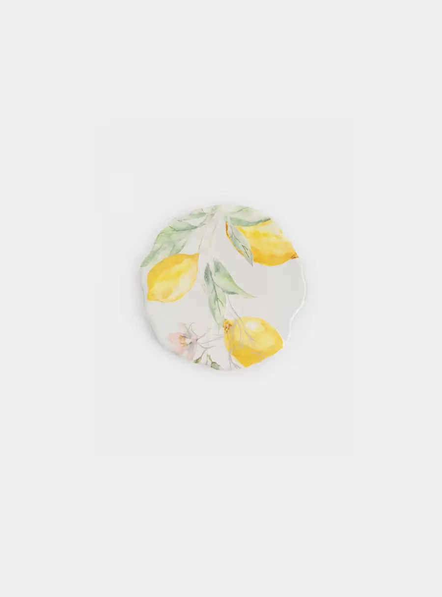 Подставка под кружку, 12 см, фигурная, керамика D/пробка, белая, Лимоны, Limoncello ,image-0