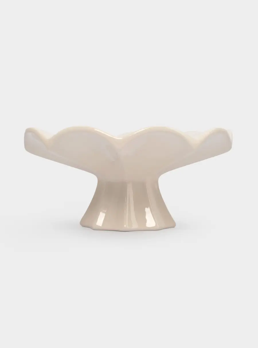 Ваза для фруктов, 24х11 см, на ножке, керамика, молочная, Волнистый край, Zephyr ,image-1