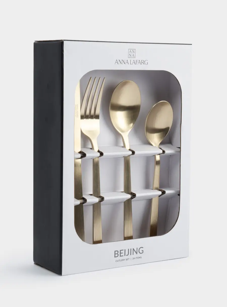 Столовые приборы, 6 персон, 24 предмета, сталь, золотистые, Beijing, image-4