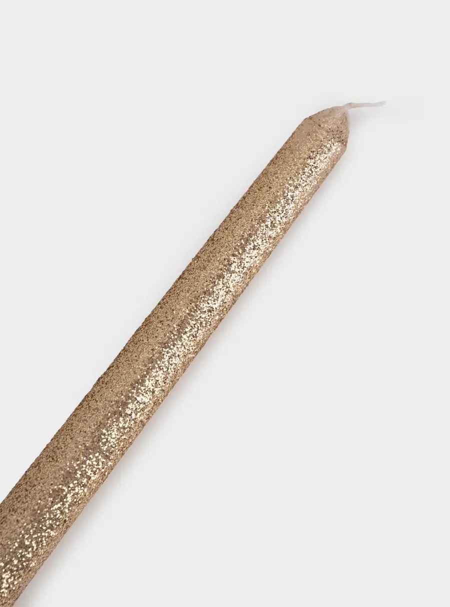 Свеча, 30 см, тонкая, с блестками, шампань, Pillar ,image-1