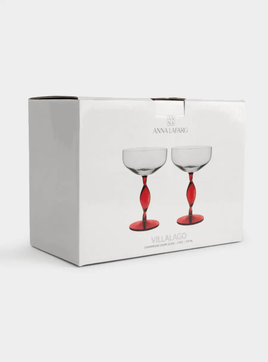 Бокал-креманка для шампанского, 370 мл, 2 шт, стекло, красная ножка, Villalago, image-6