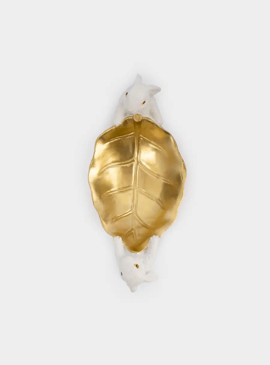 Блюдо декоративное, 22х10 см, полирезин, молочно-золотистое, Кролики с листом, White Rabbit, image-4