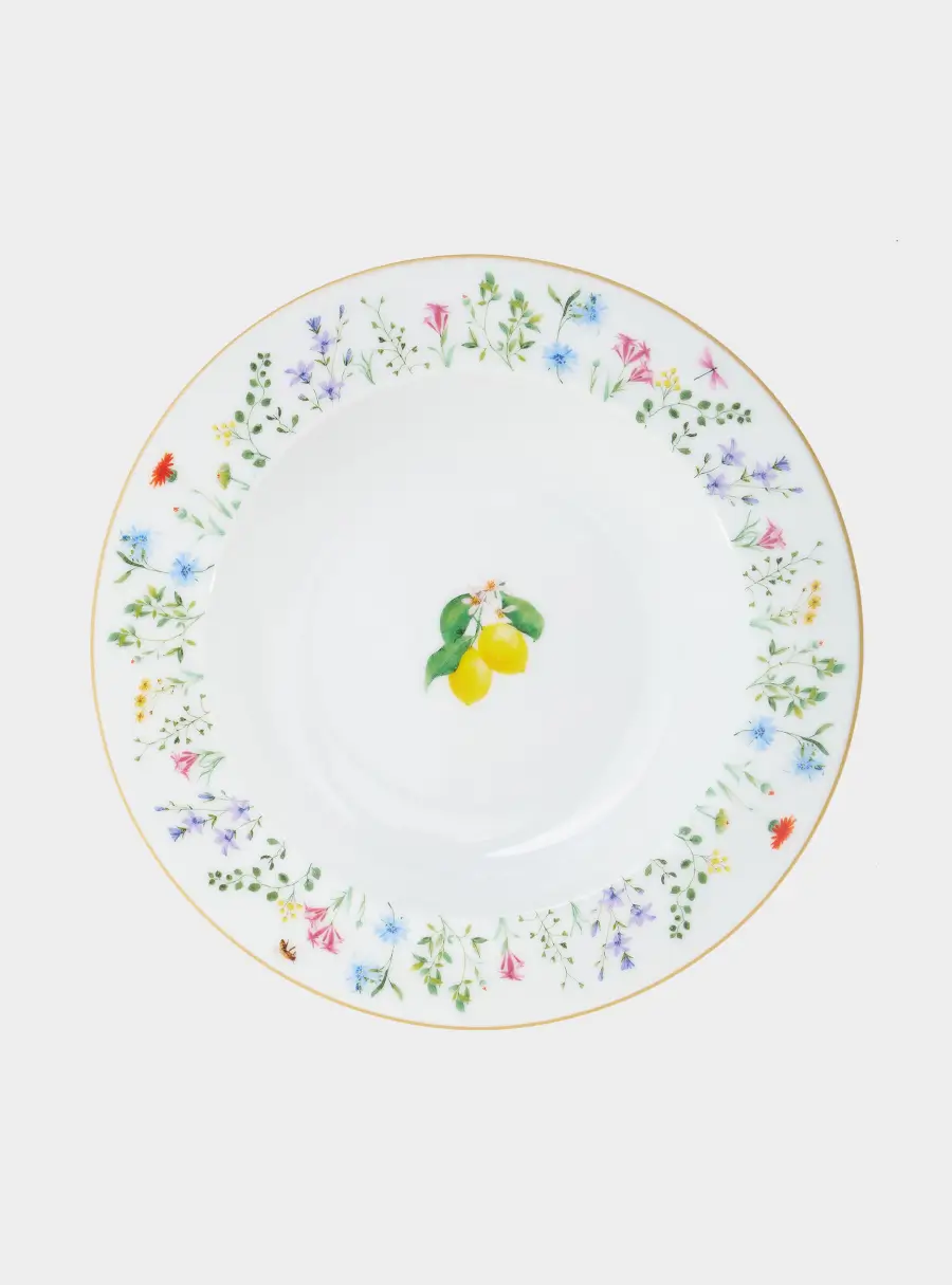 Тарелка суповая, 21,5 см, Цветы и лимоны ,image-0