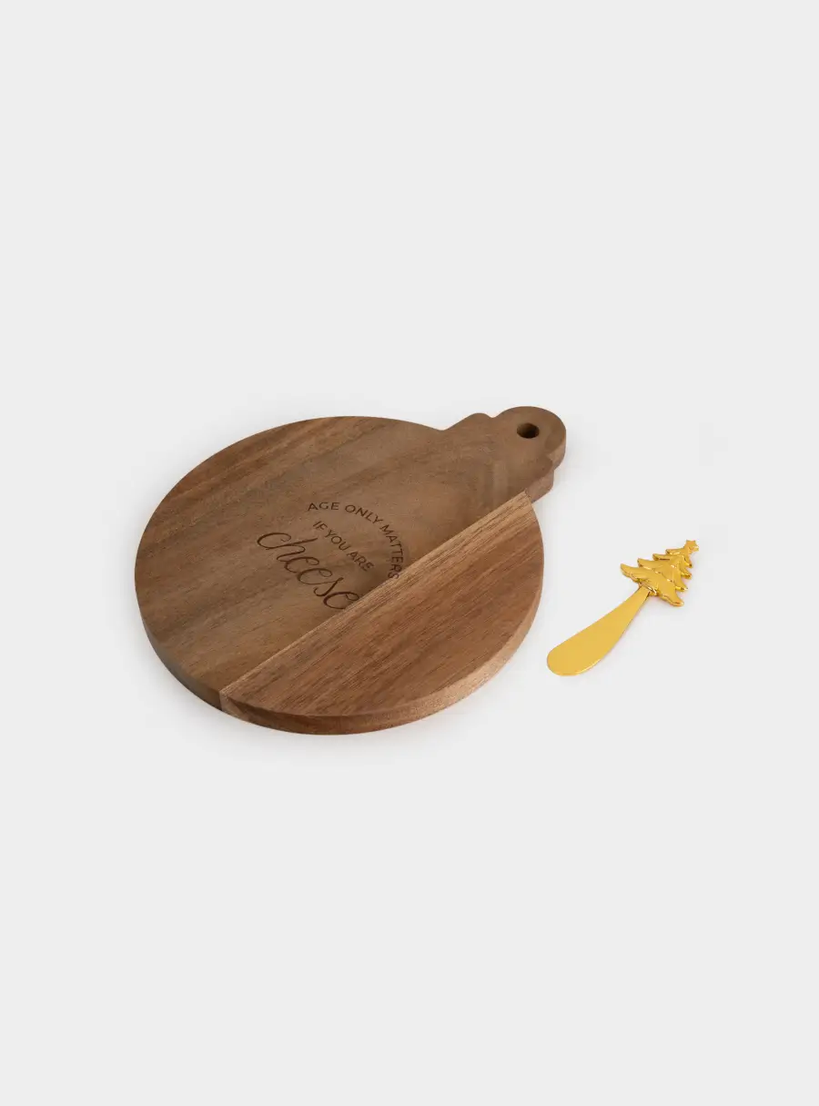Набор для сыра, 2 пр, доска-блюдо с ручкой, сталь/дерево, Шар, Timber ,image-1
