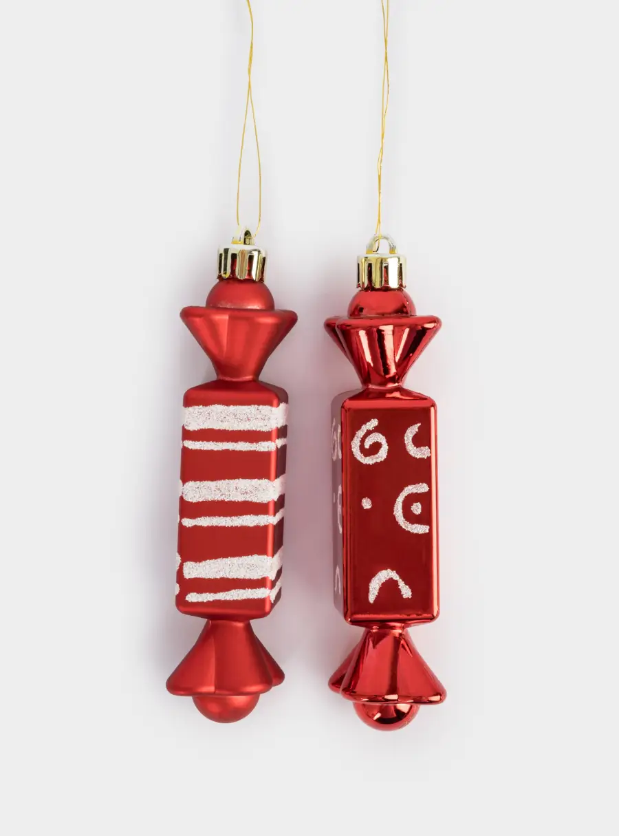 Игрушка елочная, 2 шт, 3х12 см, пластик, красная, Конфеты, New year