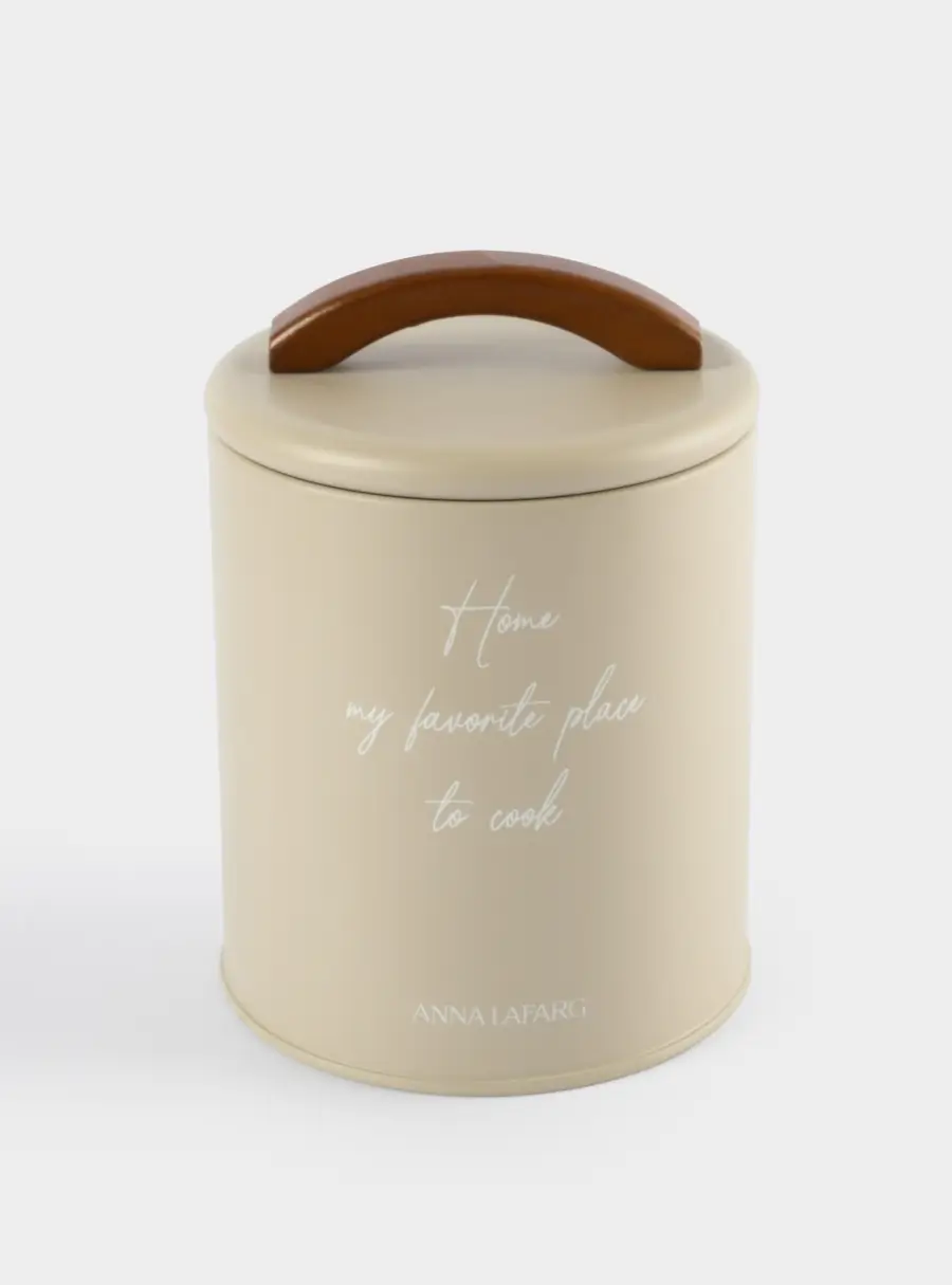 Банка для сыпучих продуктов, 1 л, металл/дерево, бежевая, Retro, image-1
