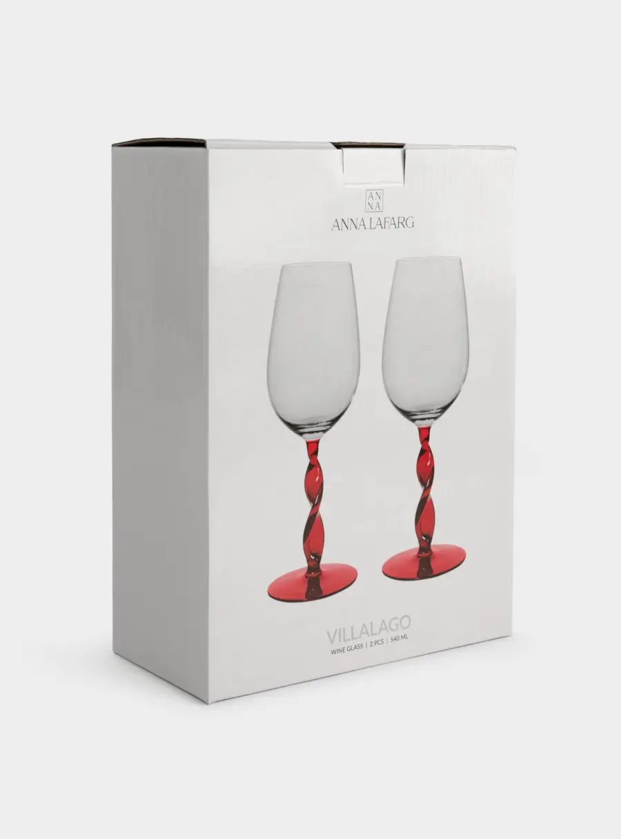 Бокал для вина, 540 мл, 2 шт, стекло, красная ножка, Villalago, image-7