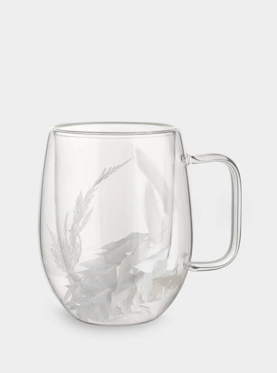 Кружка, 330 мл, стекло Б, с сухоцветами внутри, Белые цветы, Wind-mystery ,image-0
