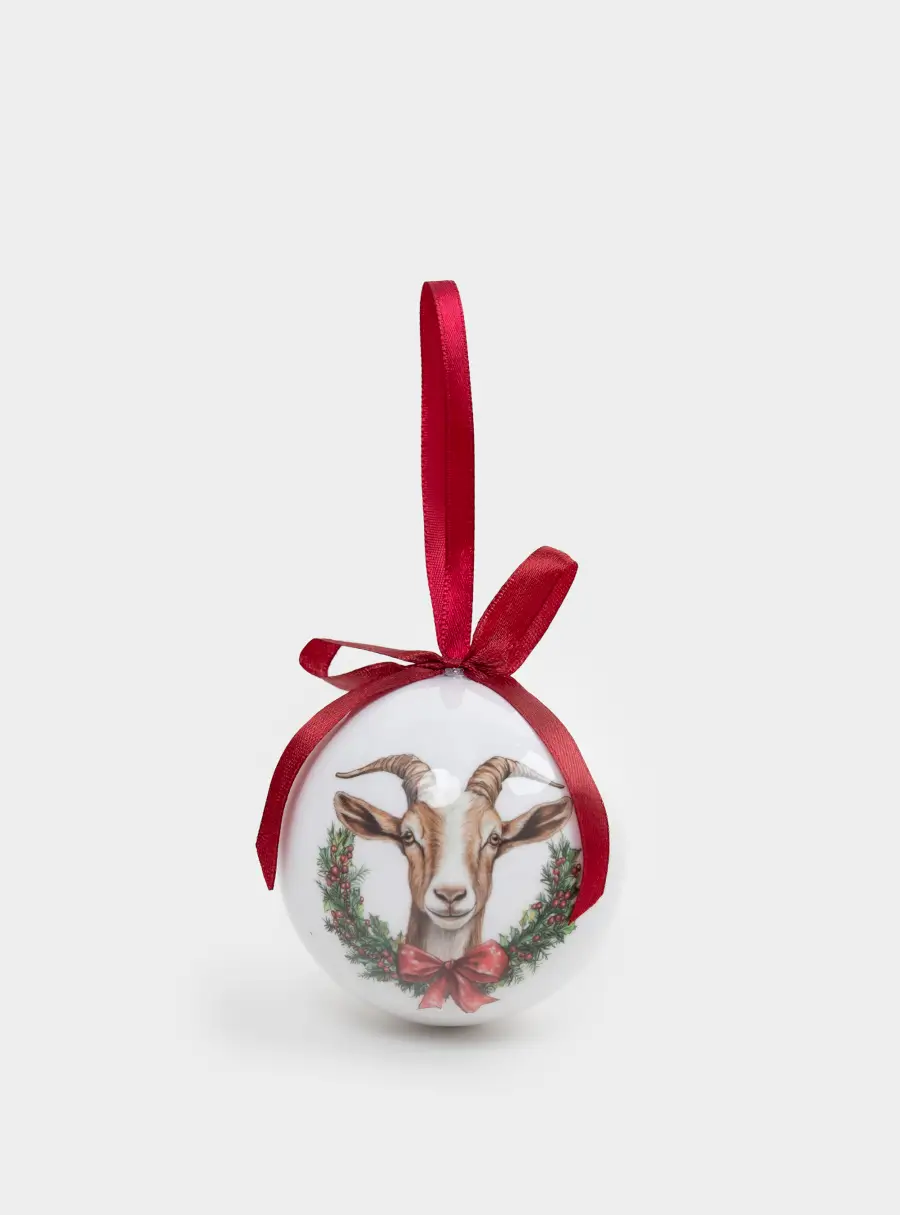 Игрушка елочная, 8 см, пенопласт, Шар, Голова козы, Goat ,image-1