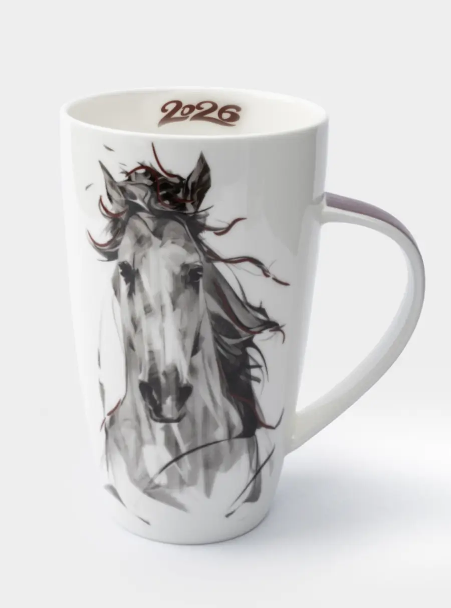 Кружка, 600 мл, фарфор F, черно-белая, Конь, Horse ,image-0