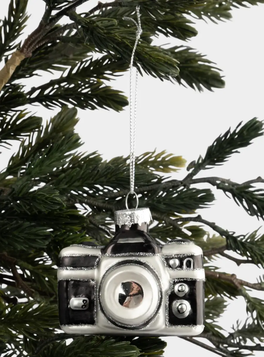Игрушка елочная, 7х5 см, стекло, черно-белая, Фотоаппарат, New year, image-4