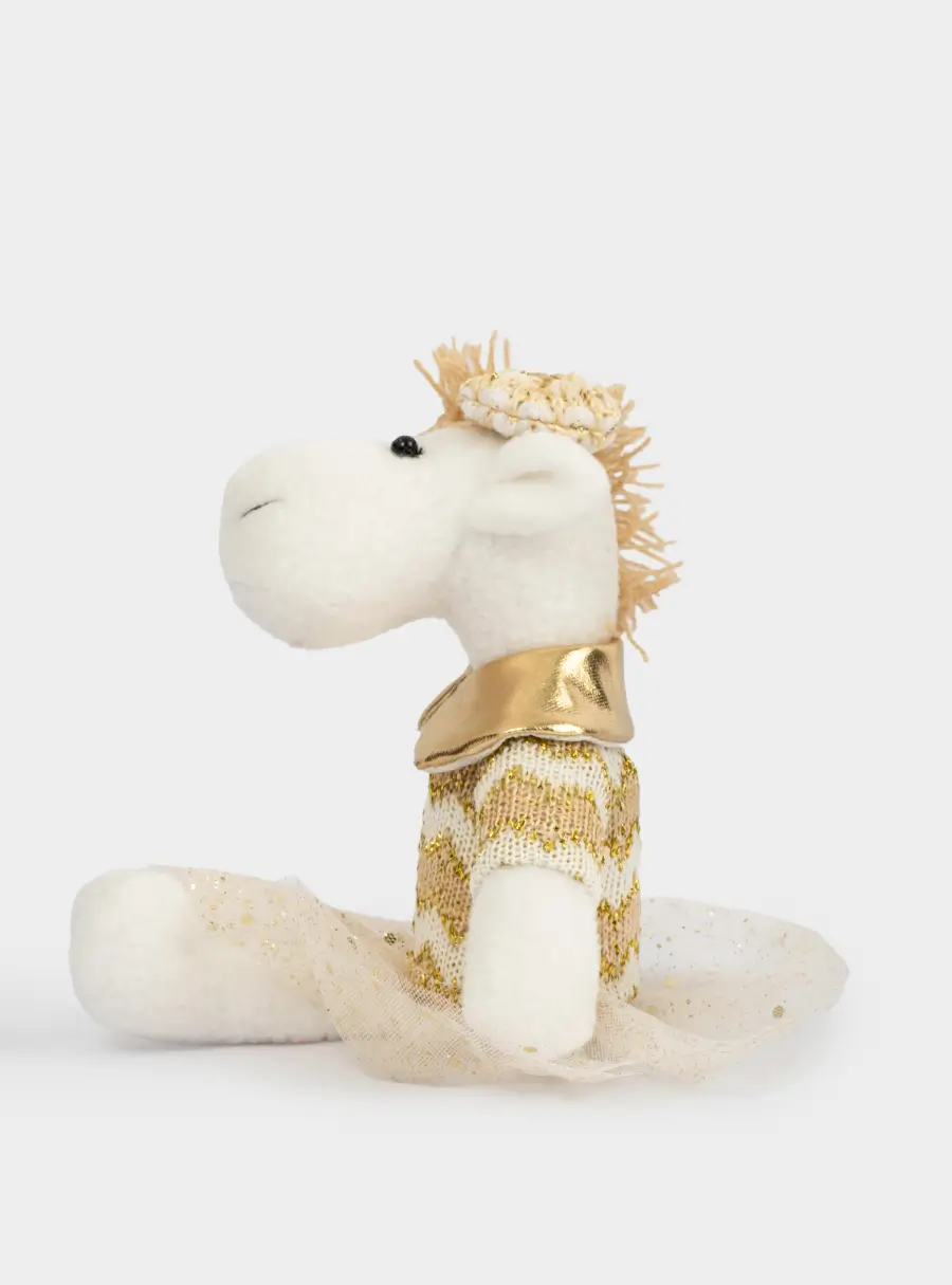 Игрушка, 23 см, мягкая, полиэстер, бело-золотистая, Лошадь в платье, New year ,image-1