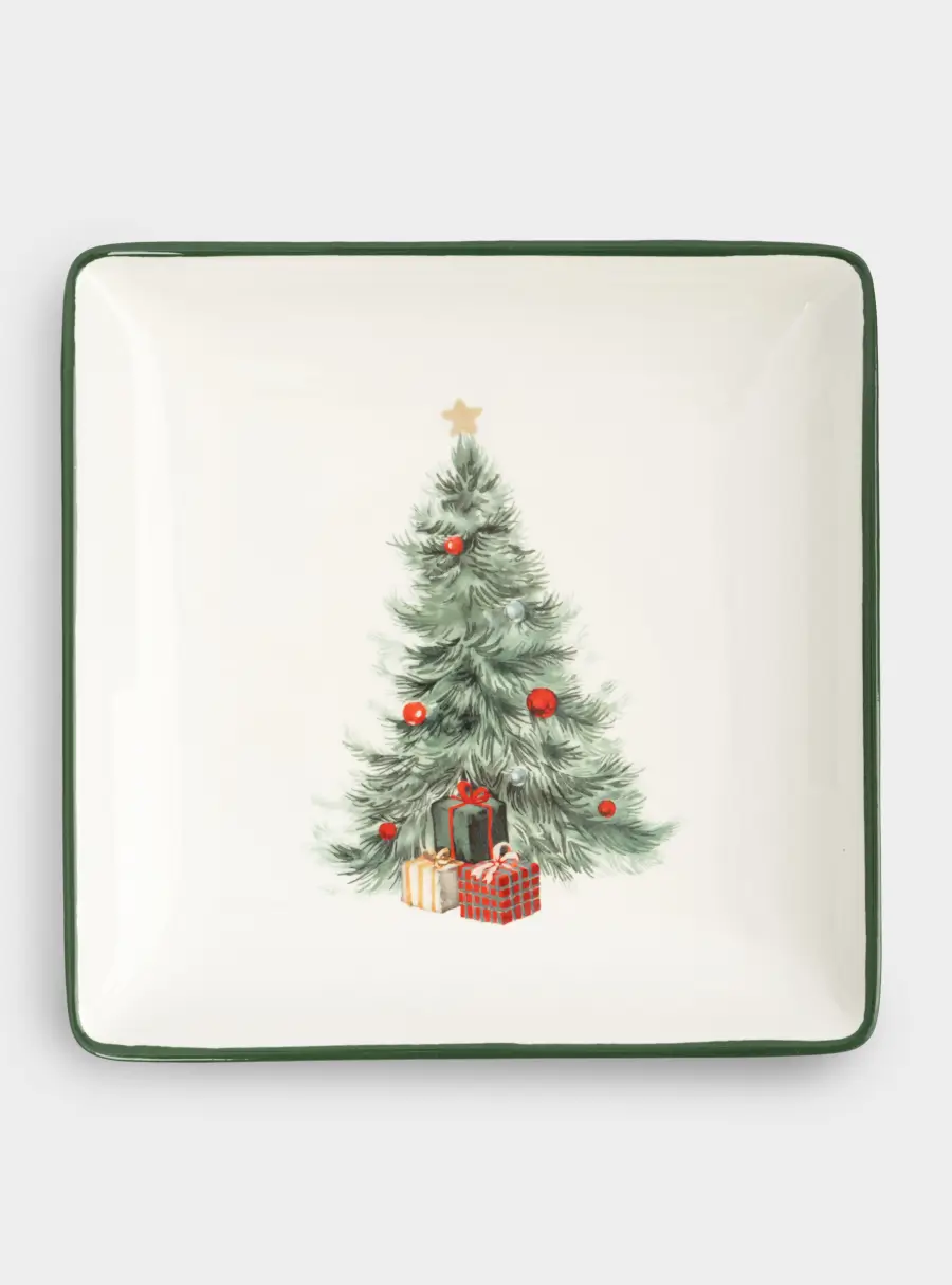 Блюдо, 22х22 см, керамика, квадратное, зеленое, Елка с подарками, Festival ,image-1