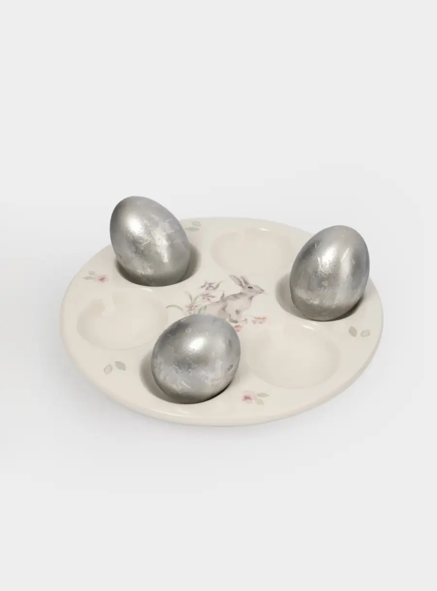 Блюдо пасхальное, 18 см, 6 отд, керамика, белое, Кролик с цветами, Flower Rabbit, image-4