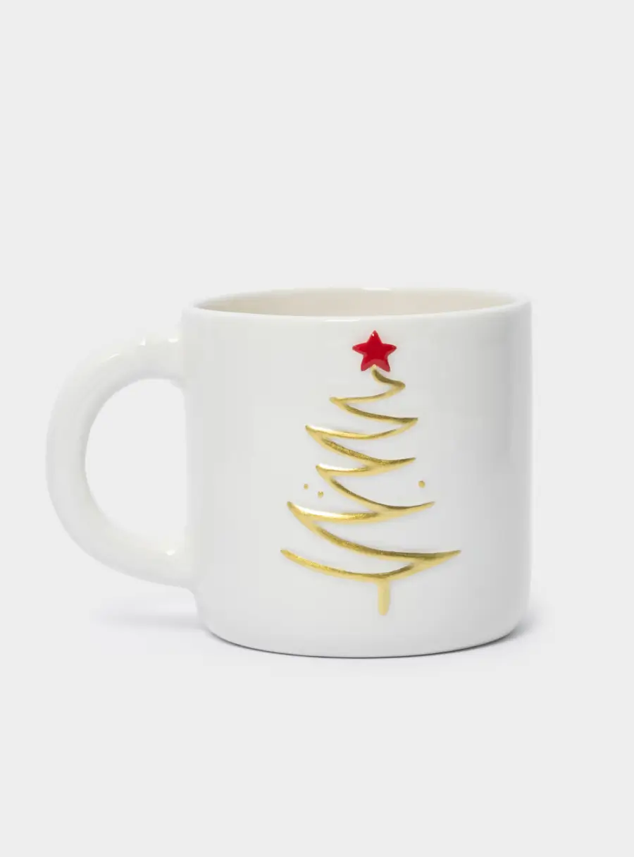 Кружка, 340 мл, керамика, молочно-золотистая, Ель со звездой, New year ,image-1