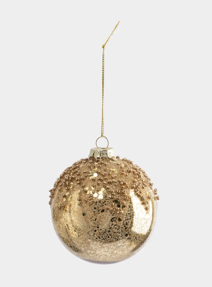 Игрушка елочная, 8 см, 2 шт, стекло, шампань, Шар с изморозью, New year, image-1