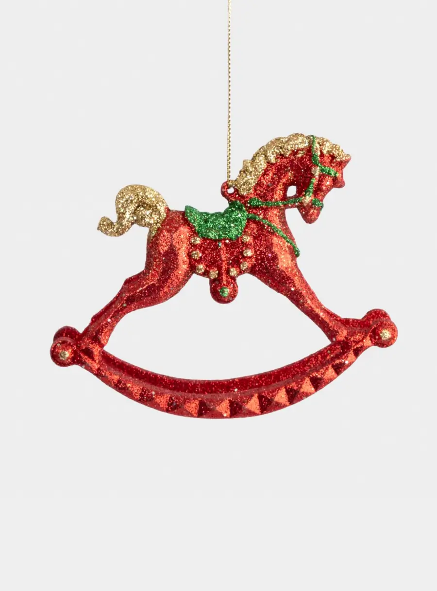 Игрушка елочная, 12х10 см, пластик, красная, Лошадка-качалка, New year