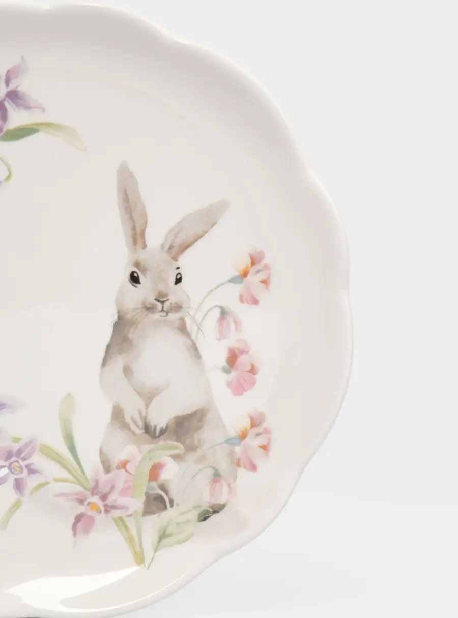 Тарелка закусочная, 20 см, керамика, белая, Кролик с цветами, Flower Rabbit ,image-3