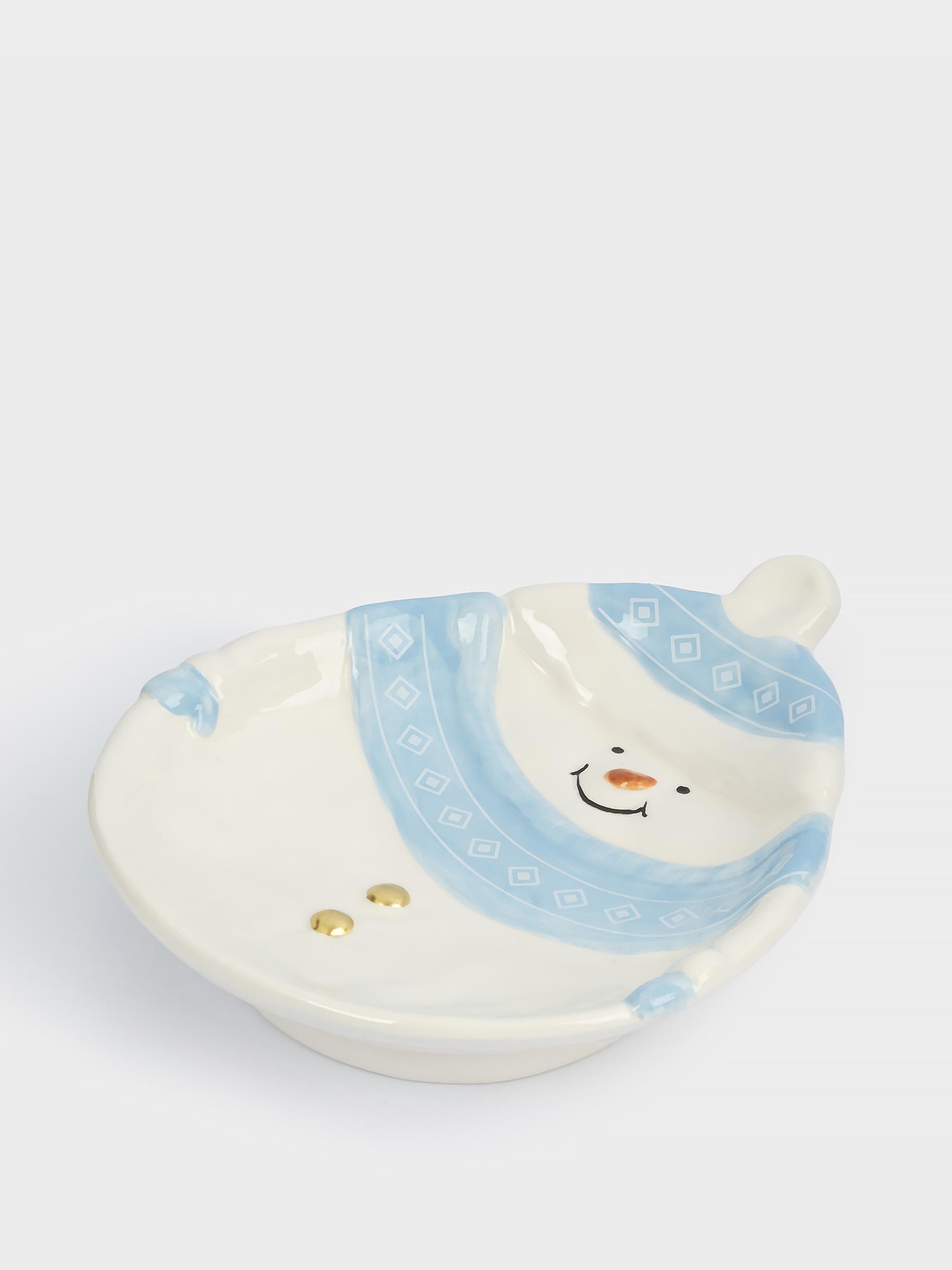 Блюдо, 18x22x4 см, керамика, бело-голубое, Снеговик в шапке и шарфе, Snowman, image-0