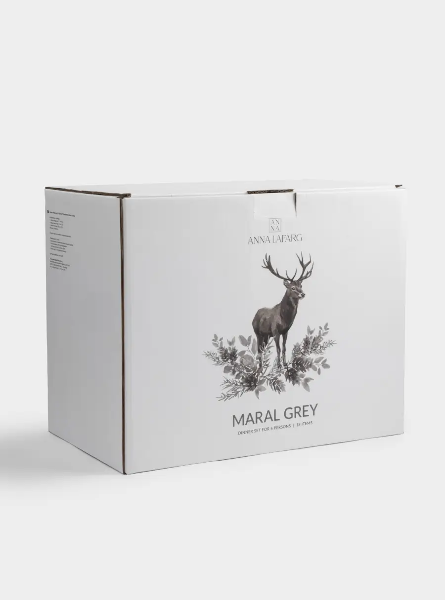 Сервиз обеденный, 6 перс, 18 пр, керамика, Олень и шишки, Maral grey, image-5