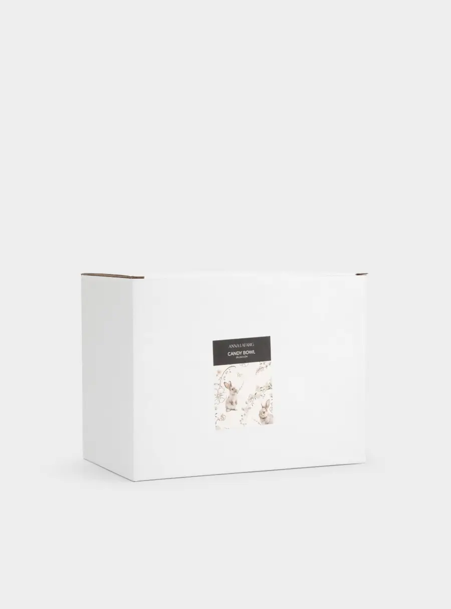 Конфетница, 19х15 см, керамика, молочно-золотистая, Кролики с цветком, White Rabbit, image-6