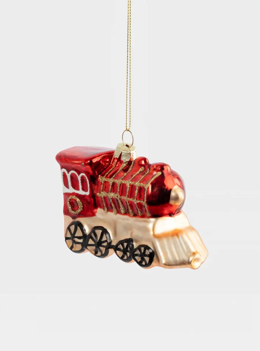 Игрушка елочная, 10 см, стекло, красная, Паровоз, New year, image-0