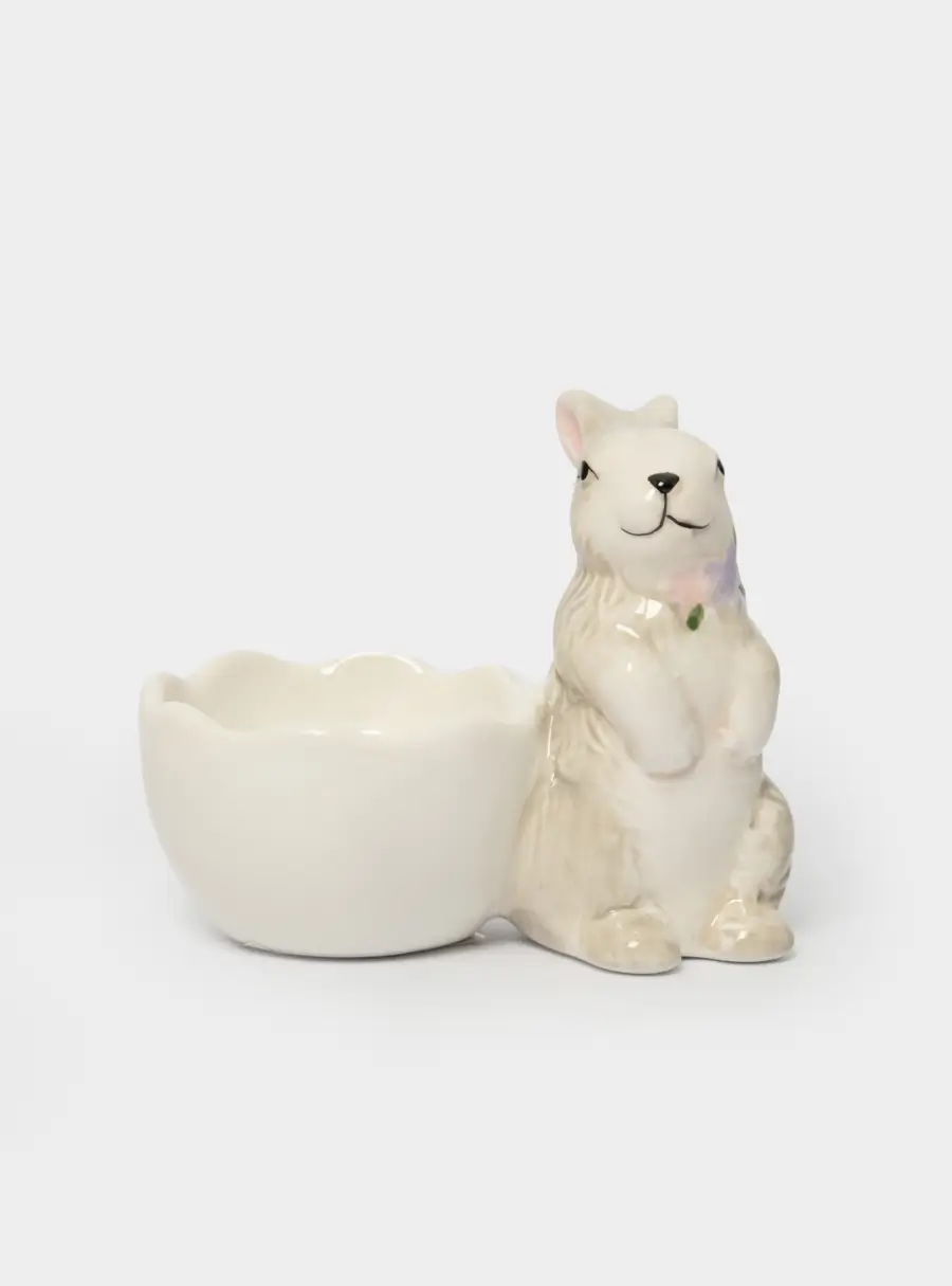 Подставка для яйца, 8 см, керамика, серая, Кролик с цветами, Brown Rabbit ,image-2