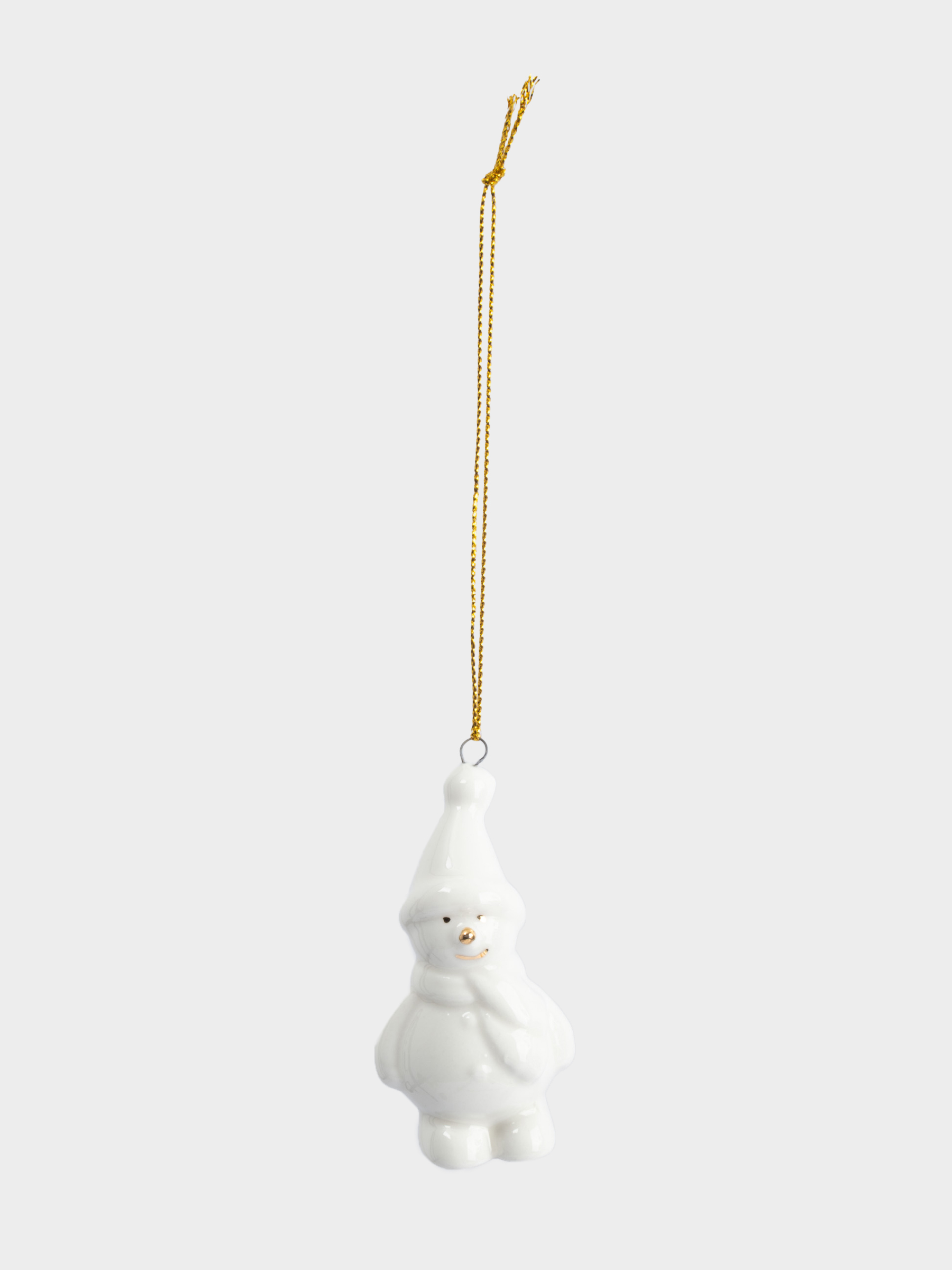 Игрушка елочная, 7 см, фарфор P, бело-золотистая, Снеговик, New year, image-2