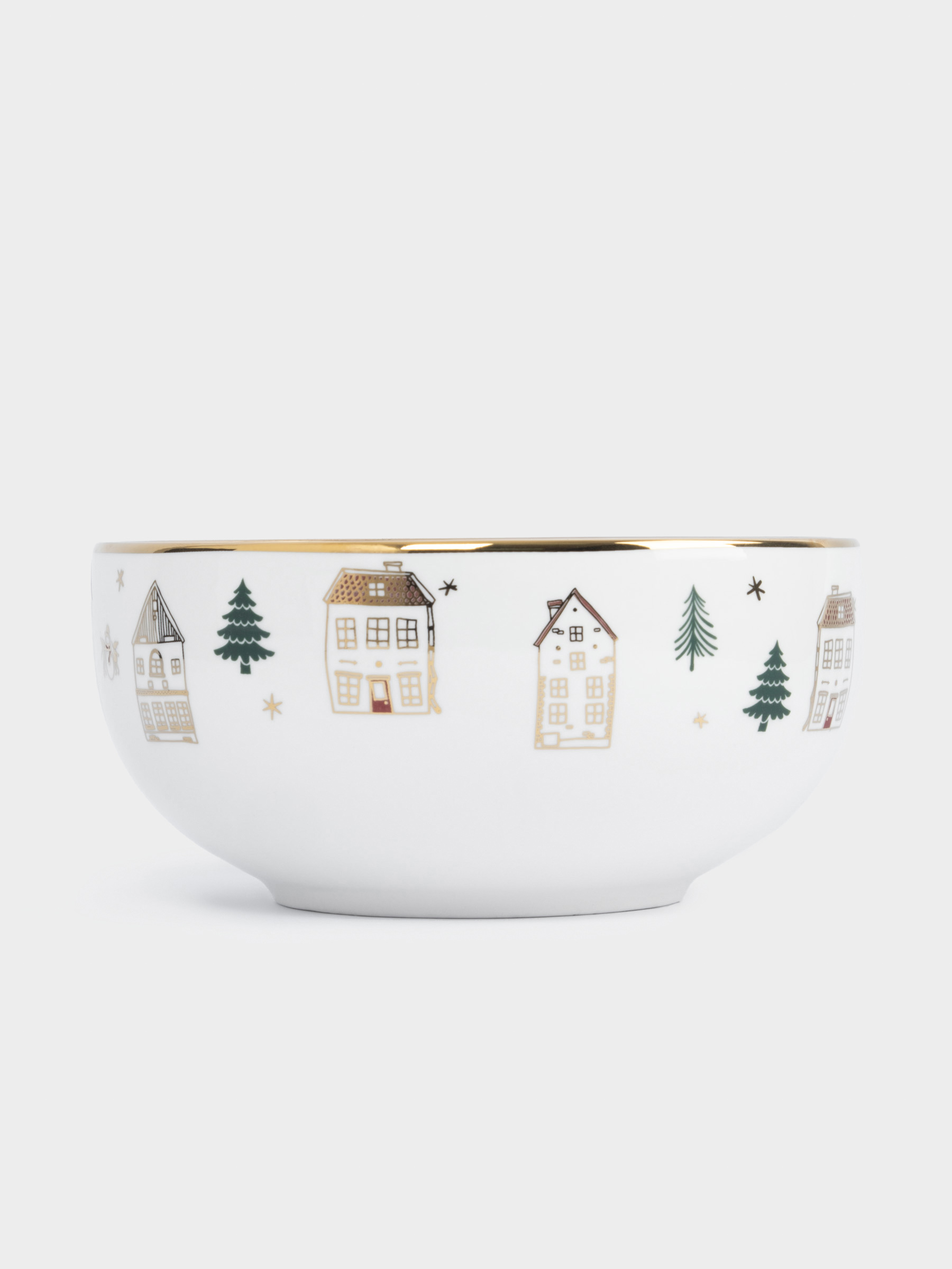 Пиала, 14x7 см, фарфор N, бело-золотистая, Домики и ели, Townlet, image-6
