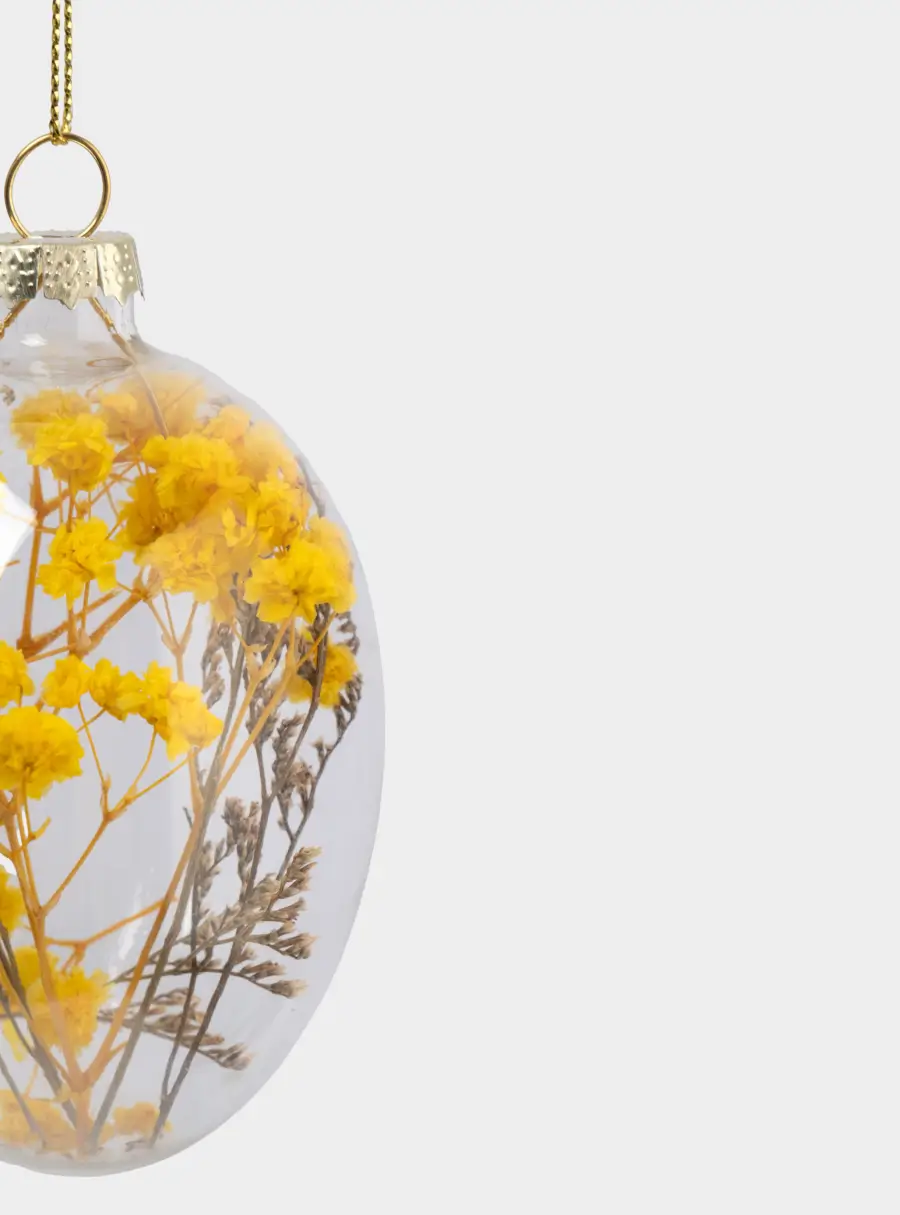 Подвеска декоративная, 4х6 см, с сухоцветами, стекло, желтая, Яйцо пасхальное, Interior Easter ,image-2