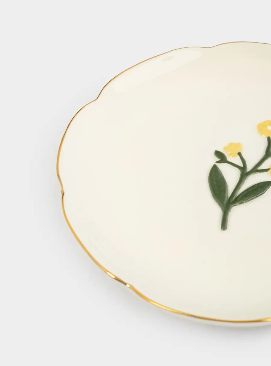 Тарелка десертная, 17 см, керамика, молочная, с золотистым кантом, Желтые цветы, Gentle flower ,image-2