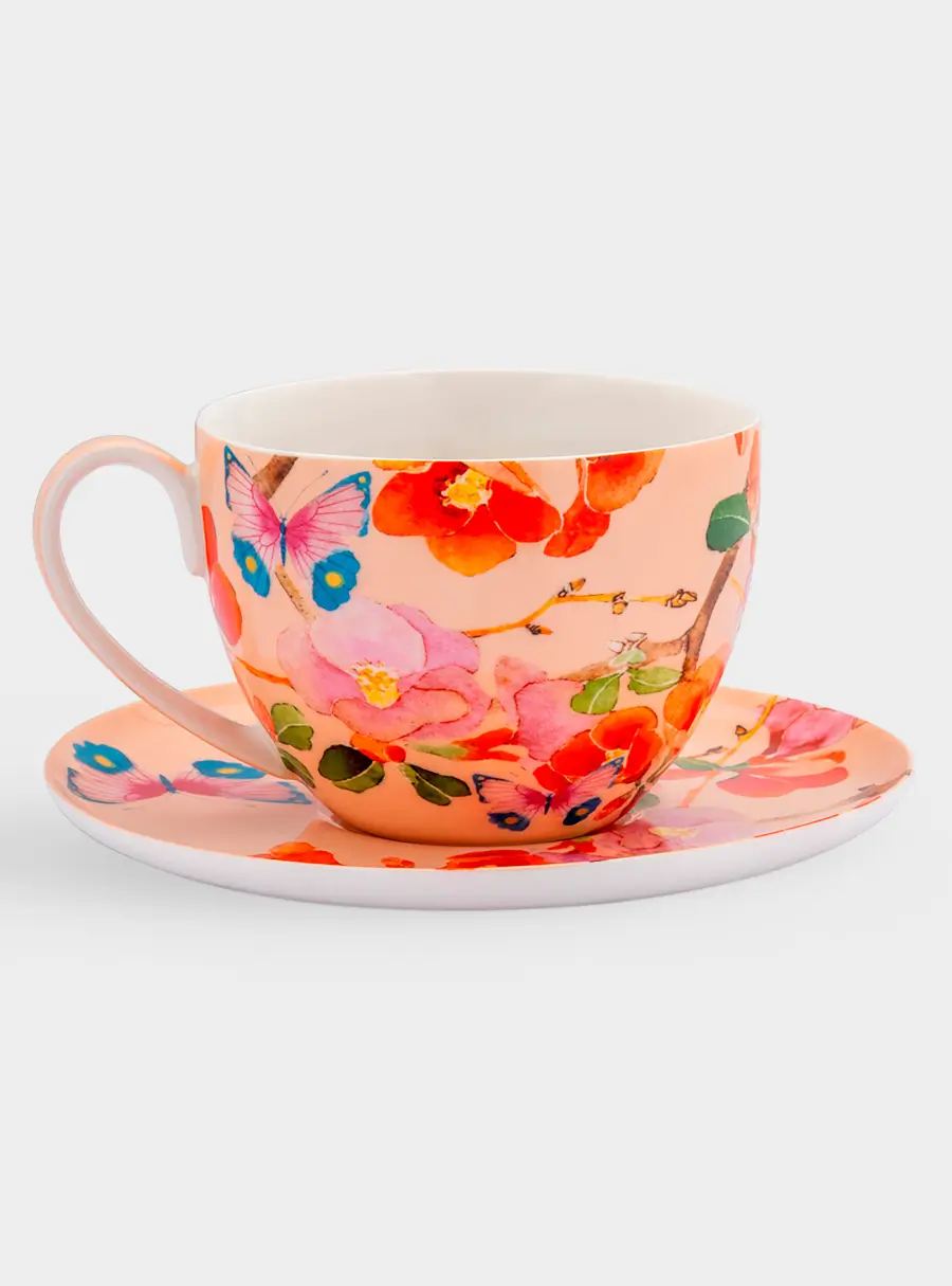 Пара чайная, 1 перс, 2 пред, 400 мл, фарфор P, Камелии на розовом ,image-1