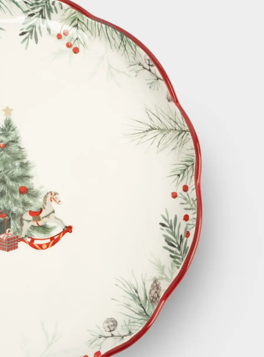 Тарелка обеденная, 24 см, керамика, красная, Лошадка у елки, Festival ,image-2