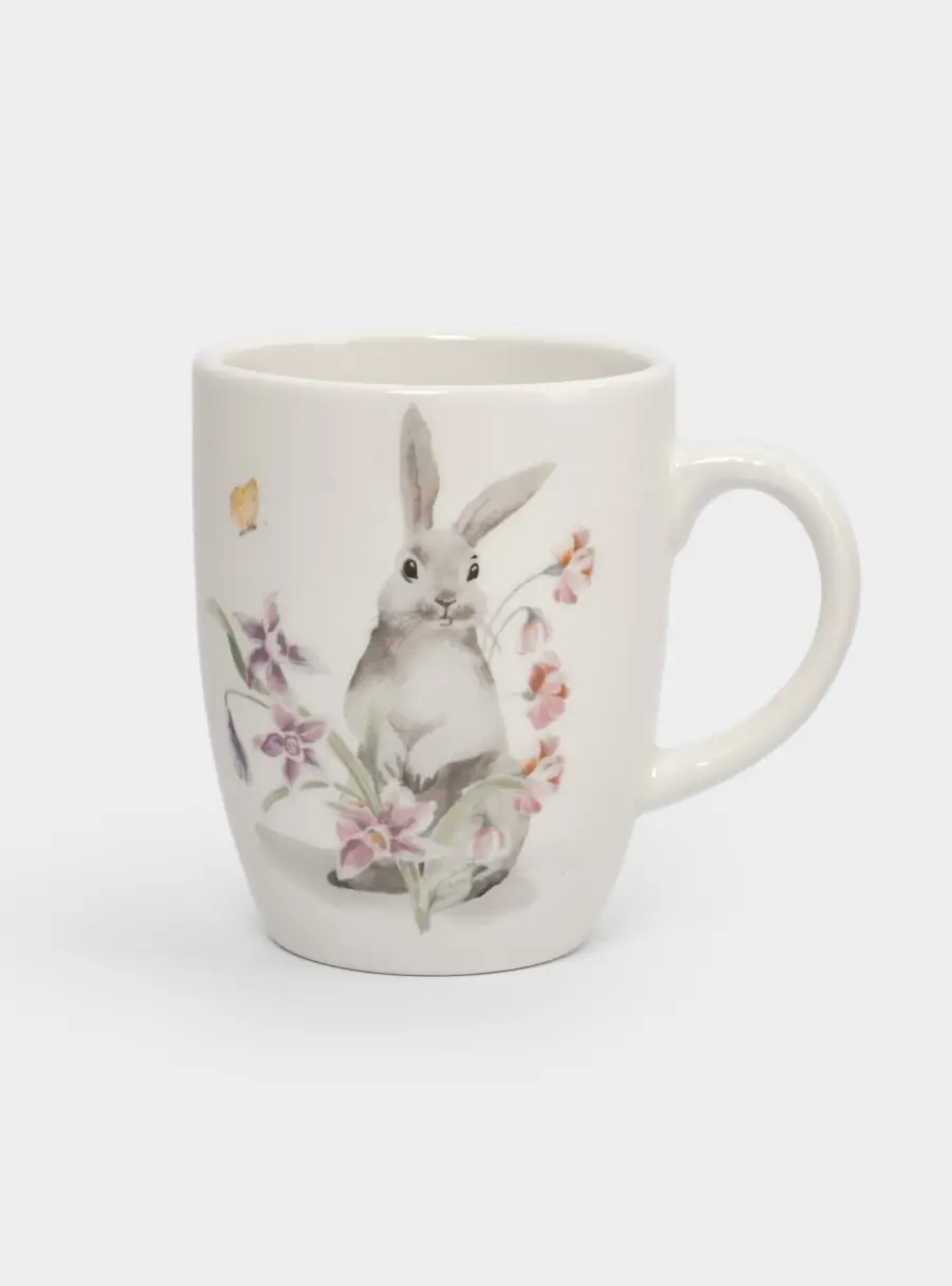 Кружка, 330 мл, керамика, белая, Кролик с цветами, Flower Rabbit ,image-0