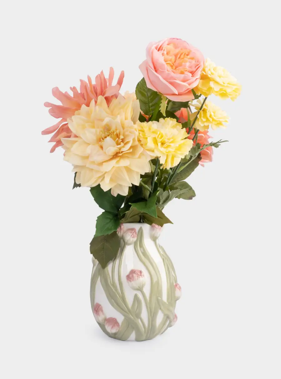 Ваза для цветов, 19 см, керамика, молочная, Розовые тюльпаны, Tulip, image-8